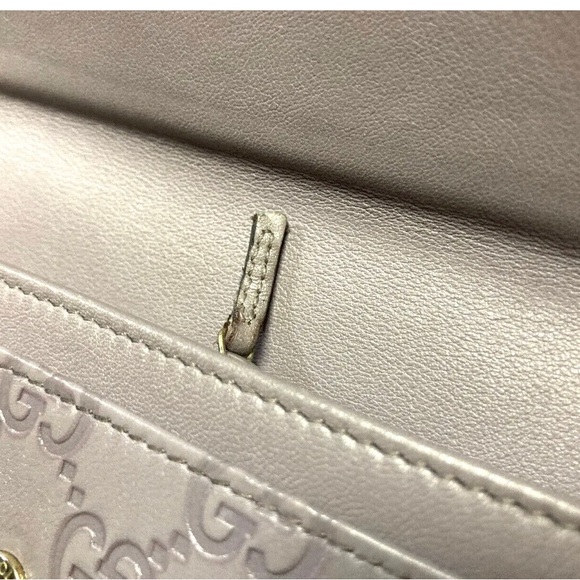 GUCCI VINTAGE HORSE BIT HEART CHARM GUCCISSIMA LEATHER LONG WALLET GRAY/LAVENDER - Picture 8 of 14